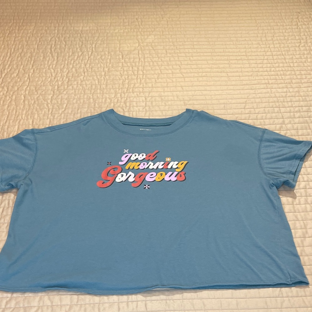 JOYSPUN Blue WOMENS SIZE XL Shirt with 'Good Morning Gorgeous' Print